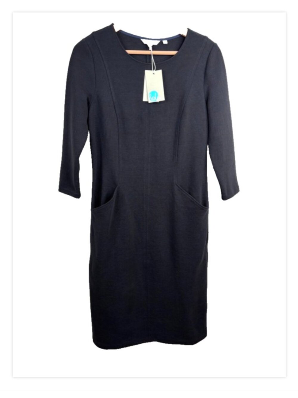 NWT Boden Black Ellen Ottoman Ponte Midi Dress 6L 3/4 Sleeve Pockets Minimalist